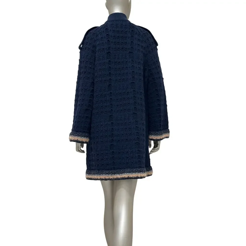 Chanel 13B Black Wool Cashmere Chunky Knit Sweater Coat Sz.38